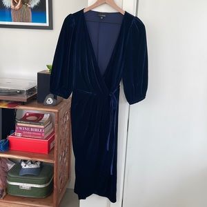 Blue velvet wrap dress